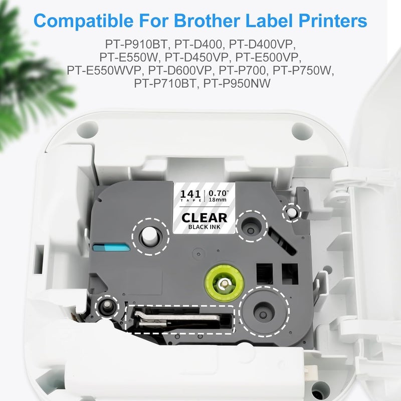 Absonic 3-Pack Tze 141 18mm 0.7" Laminated Clear Tape Compatible for Brother Tze-141 Tze141 Tz-141 Tz141 3/4" Clear P Touch Tze Tz 18mm Label Maker Tape for PTD410 PTD460 PTD400 PTD600 PTD610BT - Image 3